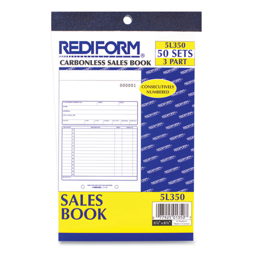 Picture of Sales Book, 15 Lines, Three-Part Carbonless, 5.5 x 7.88, 50 Forms Total