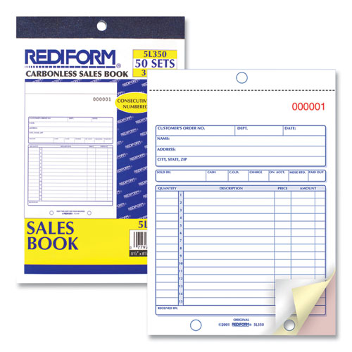 Picture of Sales Book, 15 Lines, Three-Part Carbonless, 5.5 x 7.88, 50 Forms Total