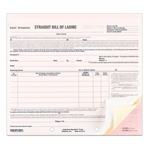 Picture of Snap-A-Way Bill of Lading, Short Form, Three-Part Carbonless, 7 x 8.5, 250 Forms Total