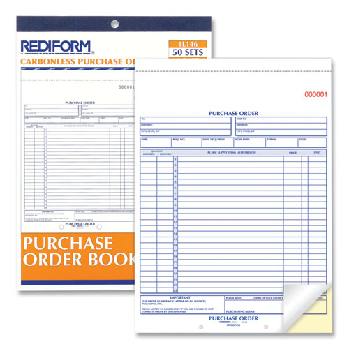 Picture of Purchase Order Book, 17 Lines, Two-Part Carbonless, 8.5 x 11, 50 Forms Total