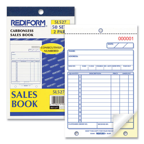 Picture of Sales Book, 12 Lines, Two-Part Carbonless, 4.25 x 6.38, 50 Forms Total