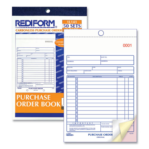 Picture of Purchase Order Book, 12 Lines, Three-Part Carbonless, 5.5 x 7.88, 50 Forms Total