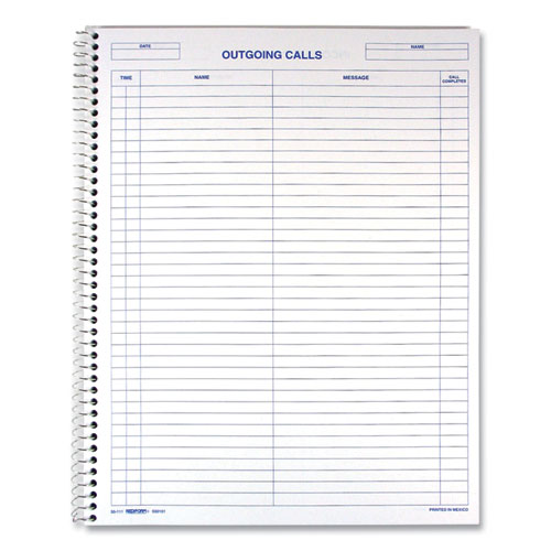 Picture of Wirebound Call Register, One-Part (No Copies), 11 x 8.5, 100 Forms Total