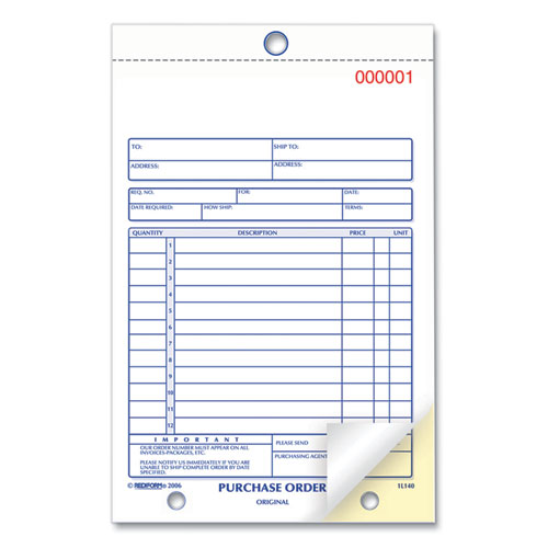 Picture of Purchase Order Book, 12 Lines, Two-Part Carbonless, 5.5 x 7.88, 50 Forms Total