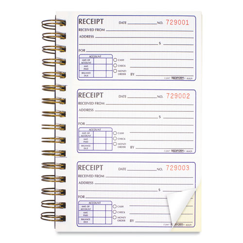 Picture of Gold Standard Money Receipt Book, Two-Part Carbonless, 5 x 2.75, 3 Forms/Sheet, 225 Forms Total