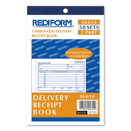 Delivery Receipt Book, Three-Part Carbonless, 6.38 X 4.25, 1/page, 50 Forms