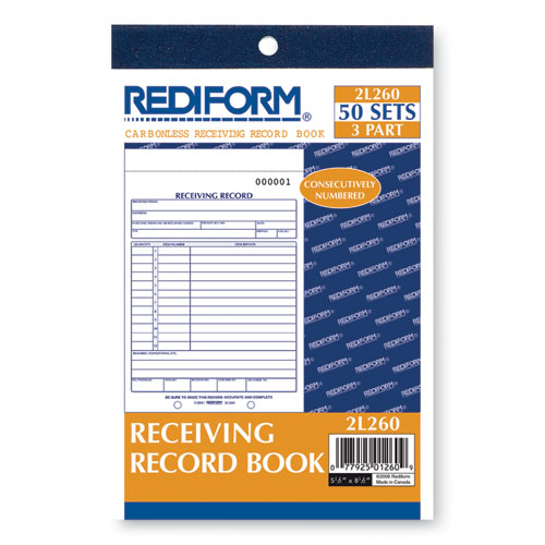 Picture of Receiving Record Book, Three-Part Carbonless, 5.56 x 7.94, 50 Forms Total