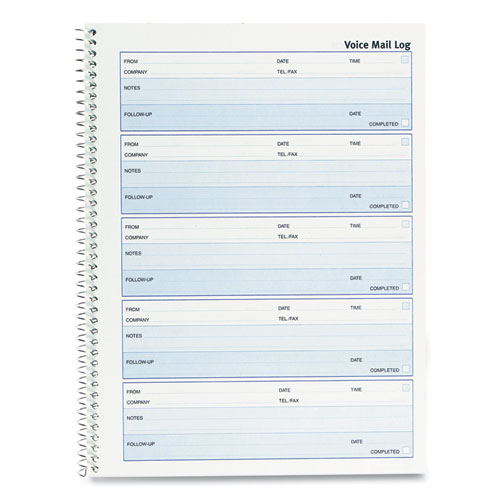 Picture of Follow-up Wirebound Voice Mail Log Book, One-Part (No Copies), 7.5 x 2, 5 Forms/Sheet, 500 Forms Total