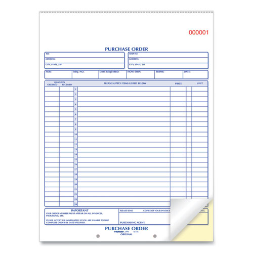 Picture of Purchase Order Book, 17 Lines, Two-Part Carbonless, 8.5 x 11, 50 Forms Total