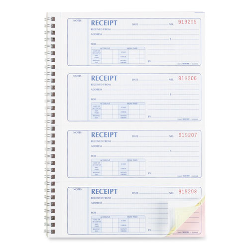 Picture of Money Receipt Book, FormGuard Cover, Three-Part Carbonless, 7 x 2.75, 4 Forms/Sheet, 100 Forms Total