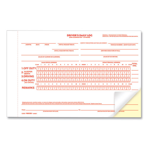 Picture of Driver's Daily Log Book with Daily Record and Hours Summary, Two-Part Carbonless, 7.88 x 5.5, 31 Forms Total