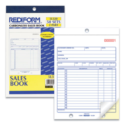 Picture of Sales Book, 15 Lines, Two-Part Carbonless, 5.5 x 7.88, 50 Forms Total