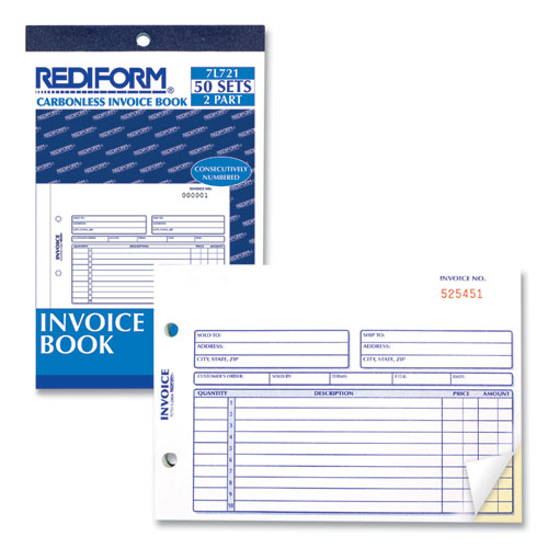 Picture of Invoice Book, Two-Part Carbonless, 5.5 x 7.88, 50 Forms Total