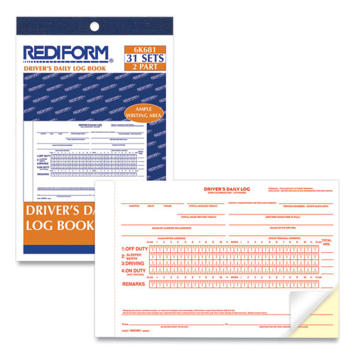 Picture of Driver's Daily Log Book with Daily Record and Hours Summary, Two-Part Carbonless, 7.88 x 5.5, 31 Forms Total