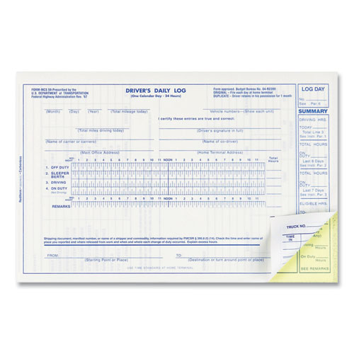 Picture of Driver's Daily Log Book, Two-Part Carbonless, 8.75 x 5.38, 31 Forms Total