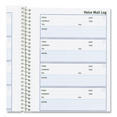 Picture of Detail Wirebound Voice Mail Log Book, One-Part (No Copies), 5 x 1.63, 6 Forms/Sheet, 600 Forms Total