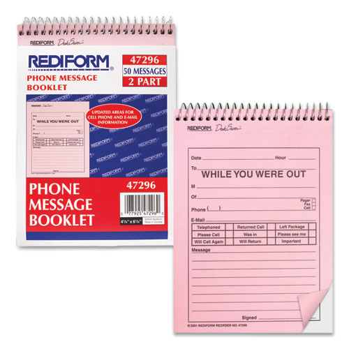 Picture of Desk Saver Line Wirebound Message Book, Two-Part Carbonless, 4.25 x 6.25, 50 Forms Total