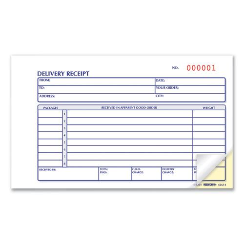 Picture of Delivery Receipt Book, Three-Part Carbonless, 6.38 x 4.25, 50 Forms Total