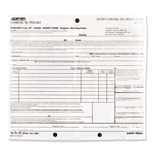 Picture of Speediset Bill of Lading, Short Form, Three-Part Carbonless, 7 x 8.5, 50 Forms Total