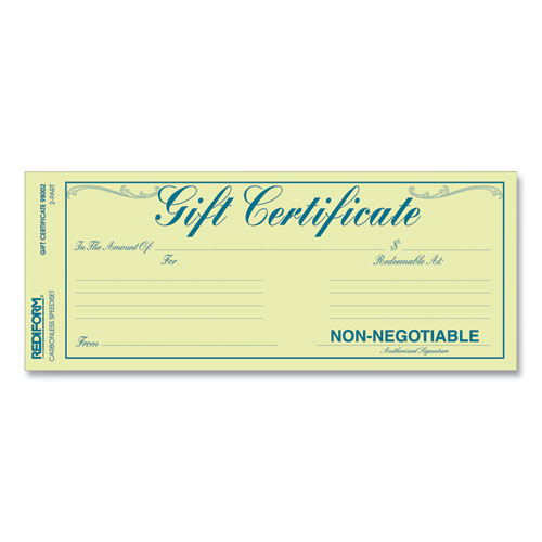 Picture of Gift Certificates with Envelopes, 8.5 x 3.67, Blue/Gold with Blue Border, 25/Pack