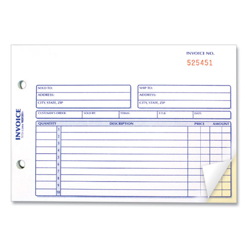 Picture of Invoice Book, Two-Part Carbonless, 5.5 x 7.88, 50 Forms Total