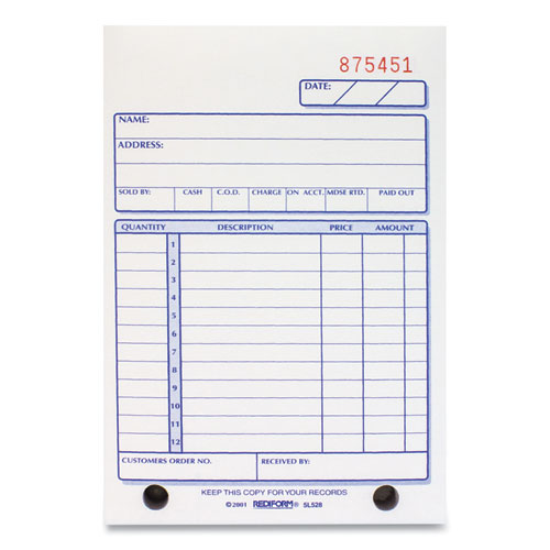 Picture of Sales Book, 12 Lines, Three-Part Carbonless, 4.25 x 6.38, 50 Forms Total