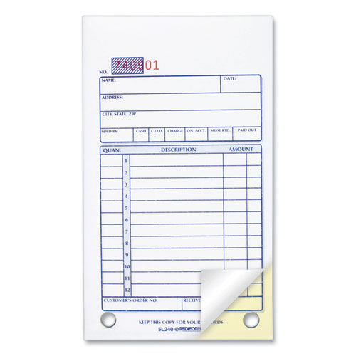 Picture of Sales Book, 12 Lines, Two-Part Carbonless, 3.63 x 6.38, 50 Forms Total