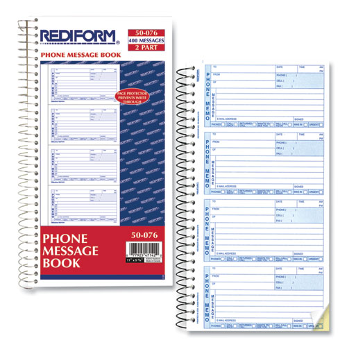 Picture of Telephone Message Book, Two-Part Carbonless, 5 x 2.75, 4 Forms/Sheet, 400 Forms Total