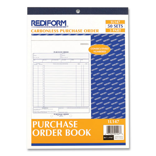 Picture of Purchase Order Book, 17 Lines, Three-Part Carbonless, 8.5 x 11, 50 Forms Total