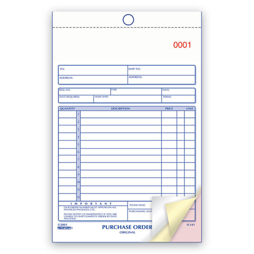 Picture of Purchase Order Book, 12 Lines, Three-Part Carbonless, 5.5 x 7.88, 50 Forms Total