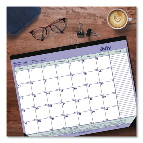 Picture of Academic 13-Month Desk Pad Calendar, 21.25 x 16, White/Blue/Green Sheets, Black Headband, 13-Month (July to July): 2024-2025