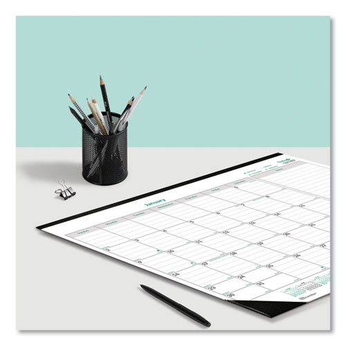 Picture of EcoLogix Monthly Desk Pad Calendar, 22 x 17, White/Green Sheets, Black Binding/Corners, 12-Month (Jan to Dec): 2025