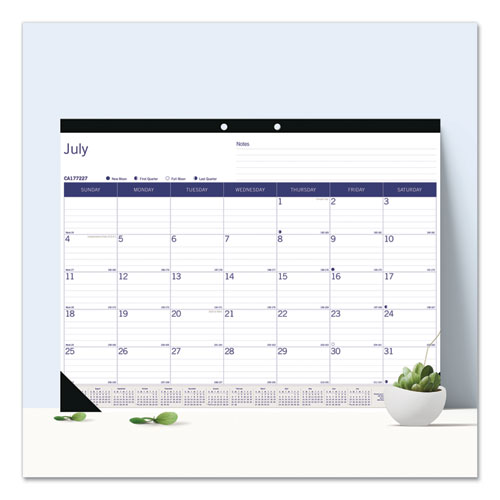 Picture of DuraGlobe Academic Desk Pad Calendar, 22 x 17, White/Blue/Gray Sheets, Black Headband, 13-Month (July to July): 2024 to 2025