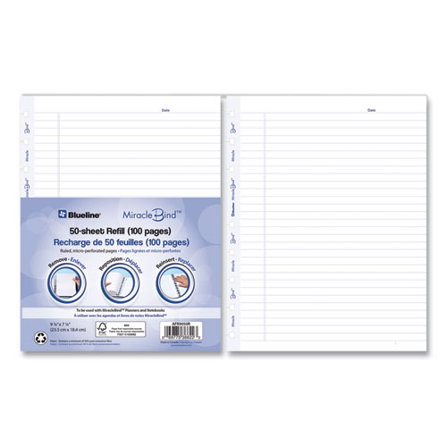 Picture of MiracleBind Ruled Paper Refill Sheets for all MiracleBind Notebooks and Planners, 9.25 x 7.25, White/Blue Sheets, Undated