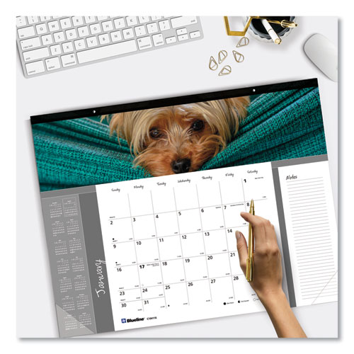 Picture of Pets Collection Monthly Desk Pad, Puppies Photography, 22 x 17, Black Binding, Clear Corners, 12-Month (Jan to Dec): 2025