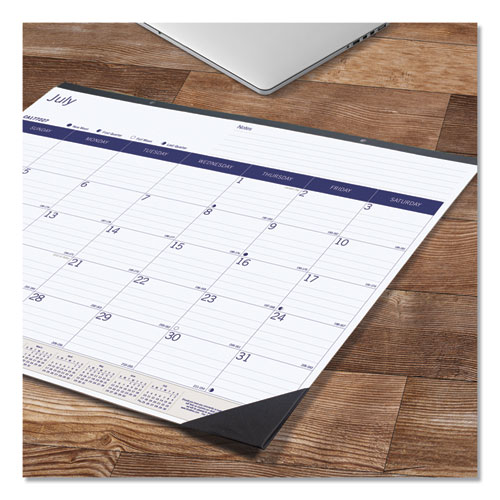 Picture of DuraGlobe Academic Desk Pad Calendar, 22 x 17, White/Blue/Gray Sheets, Black Headband, 13-Month (July to July): 2024 to 2025