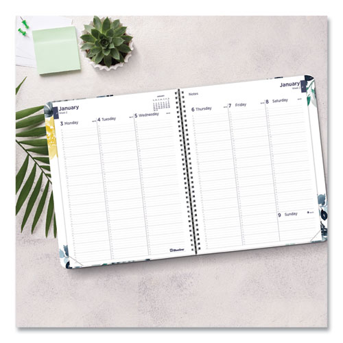 Picture of Soft Cover Design Weekly/Monthly Planner, Floral Watercolor Artwork, 11 x 8.5, White/Blue/Yellow, 12-Month (Jan to Dec): 2023