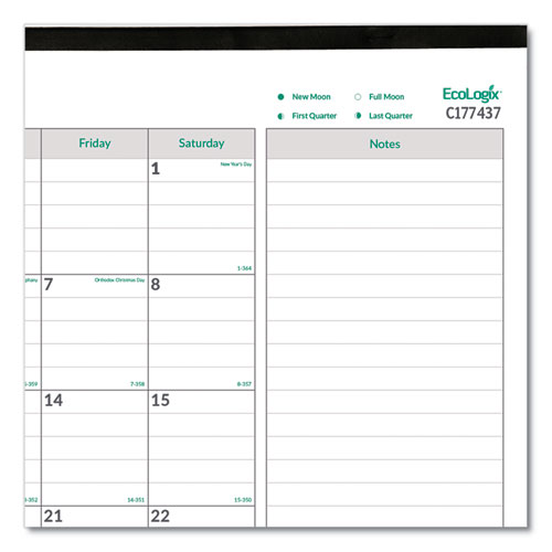 Picture of EcoLogix Monthly Desk Pad Calendar, 22 x 17, White/Green Sheets, Black Binding/Corners, 12-Month (Jan to Dec): 2025