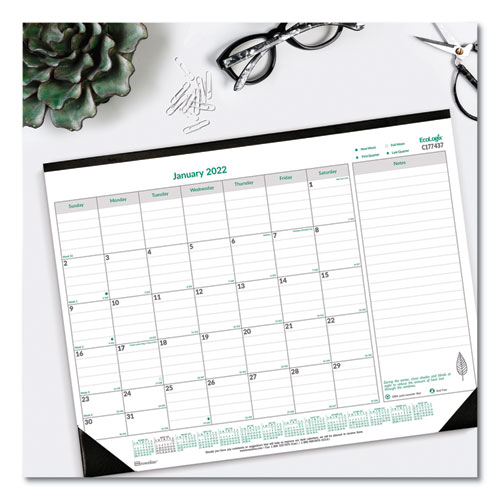 Picture of EcoLogix Monthly Desk Pad Calendar, 22 x 17, White/Green Sheets, Black Binding/Corners, 12-Month (Jan to Dec): 2025