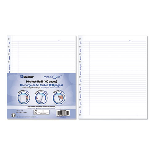 Picture of MiracleBind Ruled Paper Refill Sheets for all MiracleBind Notebooks and Planners, 11 x 9.06, White/Blue Sheets, Undated