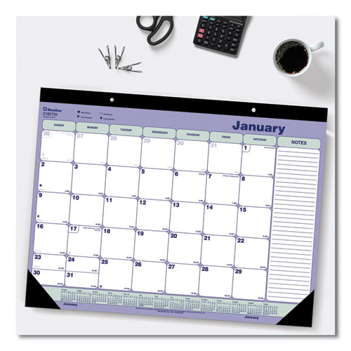 Picture of Monthly Desk Pad Calendar, 21.25 x 16, White/Blue/Green Sheets, Black Binding, Black Corners, 12-Month (Jan to Dec): 2025