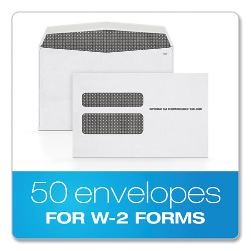 Picture of W-2 Laser Double Window Envelope, Commercial Flap, Gummed Closure, 5.63 x 9, White, 50/Pack