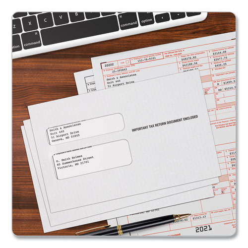 Picture of W-2 Laser Double Window Envelope, Commercial Flap, Gummed Closure, 5.63 x 9, White, 50/Pack