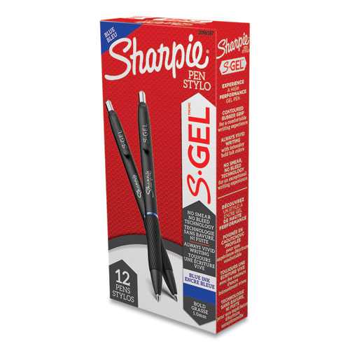 Picture of S-Gel High-Performance Gel Pen, Retractable, Bold 1 mm, Blue Ink, Black Barrel, Dozen