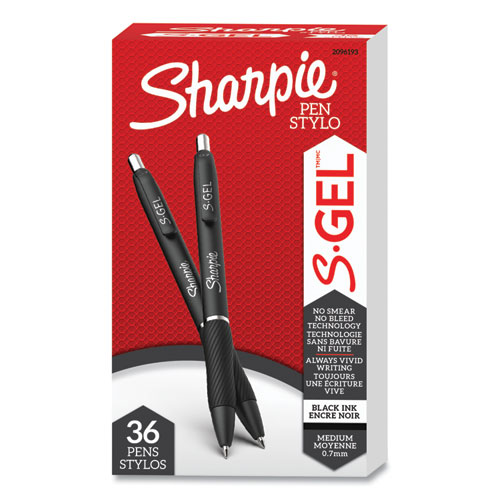 Picture of S-Gel High-Performance Gel Pen, Retractable, Medium 0.7mm, Black Ink, Black Barrel, 36/Pack