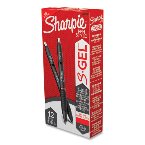 Picture of S-Gel High-Performance Gel Pen, Retractable, Bold 1 mm, Red Ink, Black Barrel, Dozen