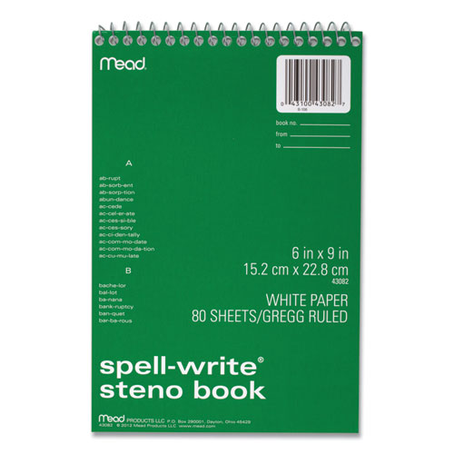 Picture of Spell-Write Wirebound Steno Pad, Gregg Rule, Randomly Assorted Cover Colors, 80 White 6 x 9 Sheets