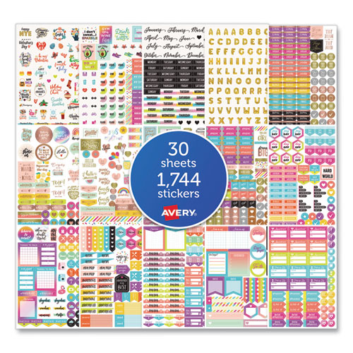 Picture of Planner Sticker Variety Pack, Budget, Fitness, Motivational, Seasonal, Work, Assorted Colors, 1,744/Pack