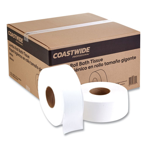 Picture of Jumbo 1-Ply Toilet Paper, Septic Safe, White, 3.5" x 2,000 ft, 12 Rolls/Carton
