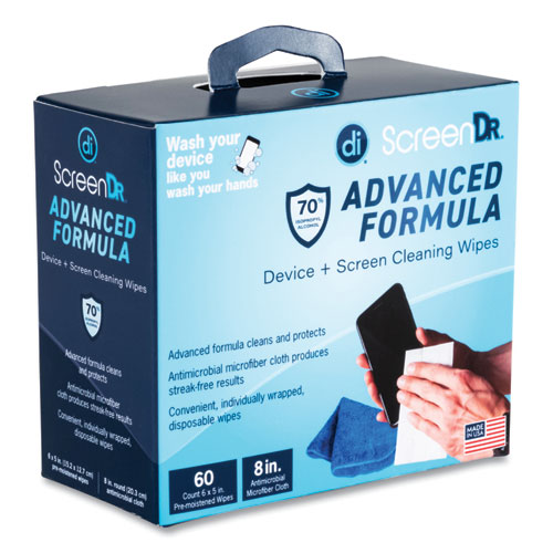 Picture of ScreenDr Device and Screen Cleaning Wipes, Includes 60 Individually Wrapped Wipes and 8" Microfiber Cloth, 6 x 5, White